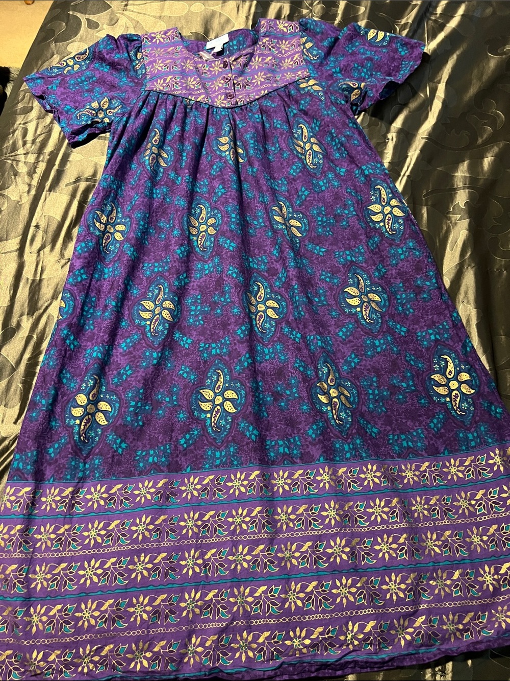 NWOT Only Necessities 100% Cotton Women Lounger House Dress Mumu Purple Teal 1X